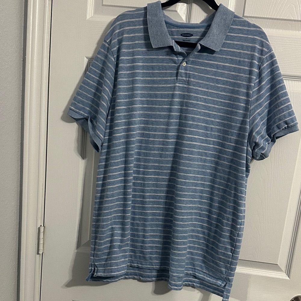 Old Navy Blue and White Striped Polo Shirt